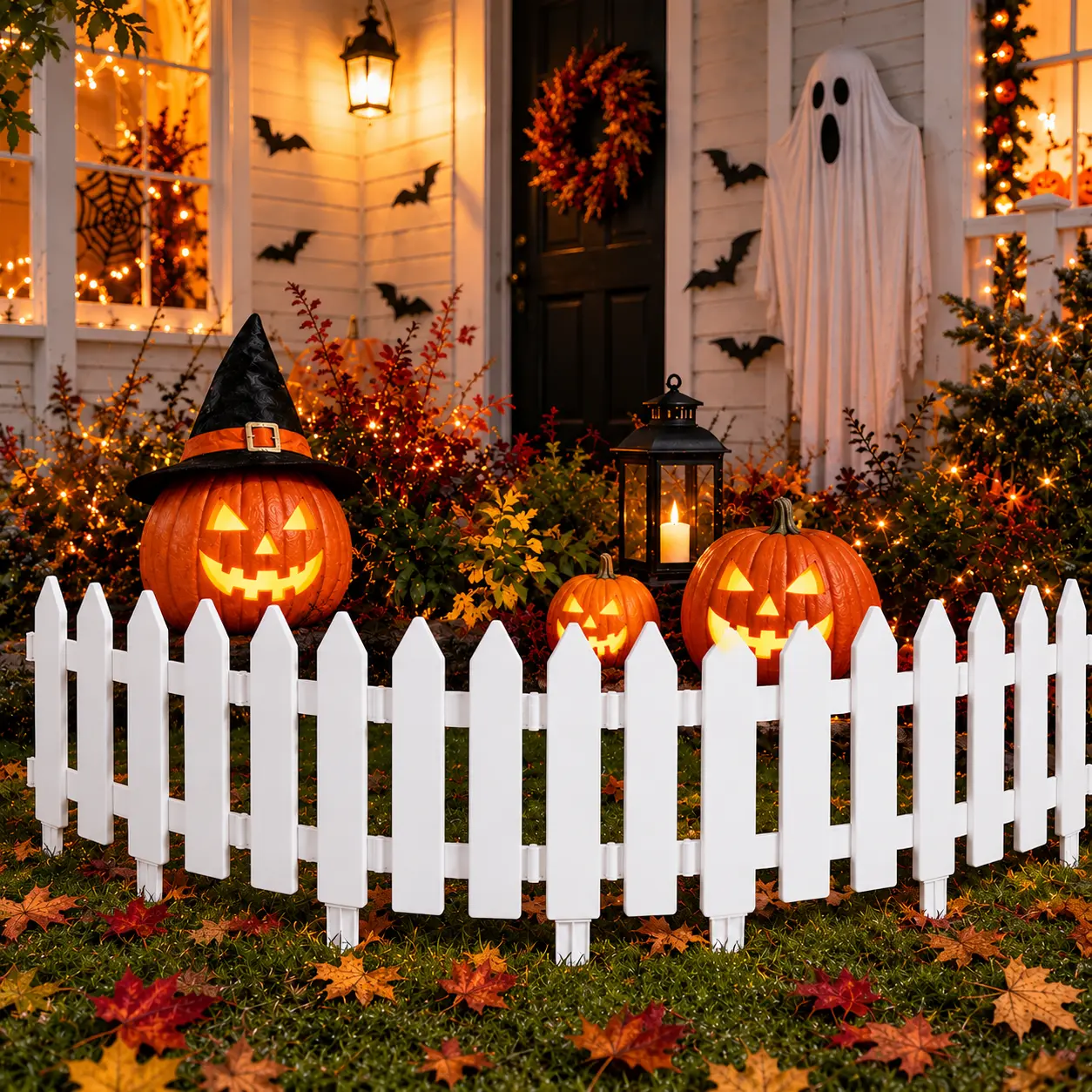 MIAHART 12-Piece White Durable Plastic Garden Fencing with 12 Fence Inserts, Picket Fence for Lawn Borders, Flowerbeds, Plant Borders, Christmas & Halloween Yard Decor, Edge Shaping, Outdoor Garden Decoration