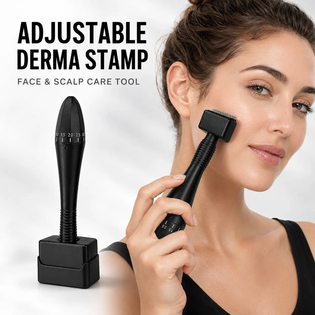 Adjustable Derma Stamp Microneedling Tool for Face & Scalp Care, 0.0-3.0mm Needle Depth Control, Professional Skin Care Beauty Tool for At Home Routine
