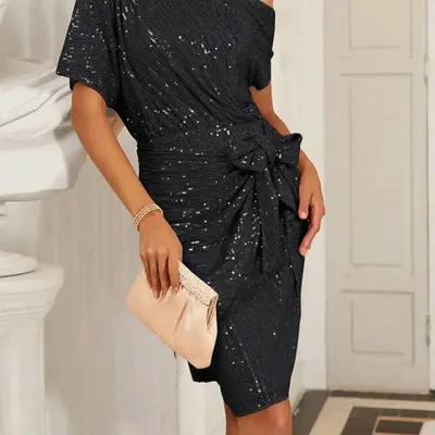 Eris Metallic Off Shoulder Mini Dress - TikTok Shop