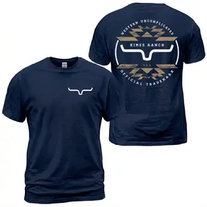 Kimes Ranch Western Aztec T-Shirt, Aztec Horn Logo Graphic Tee, Kimes Ranch Front Chest Emblem With Official Trademark Back Print, Cowboy Ranch Casual Outfit, Soft Cotton Tee Gift For Men and Women