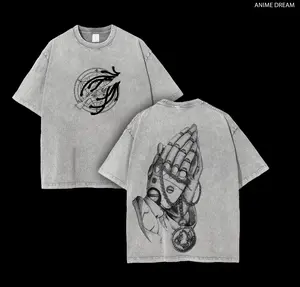 Fullmetal Alchemist Anime Double Printed Vintage Washed Tee Unisex Oversize Anime Manga Washed Heavyweight Cotton T-shirt