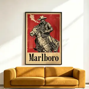 Retro Marlboro Cowboy Vintage Poster Print - Classic Wild West Horse Rider Wall Art, Antique Western Smoking Cowboy Decoration, Unframed Vintage Ad Picture for Garage, Office