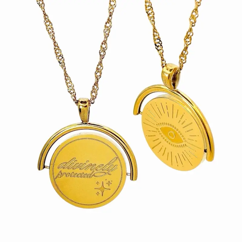 Divinely Protected Evil Eye Necklace | Fidget Necklace | Spinning Necklace | Spiritual Jewelry | Mal De Ojo | Hypoallergenic | Stainless Steel
