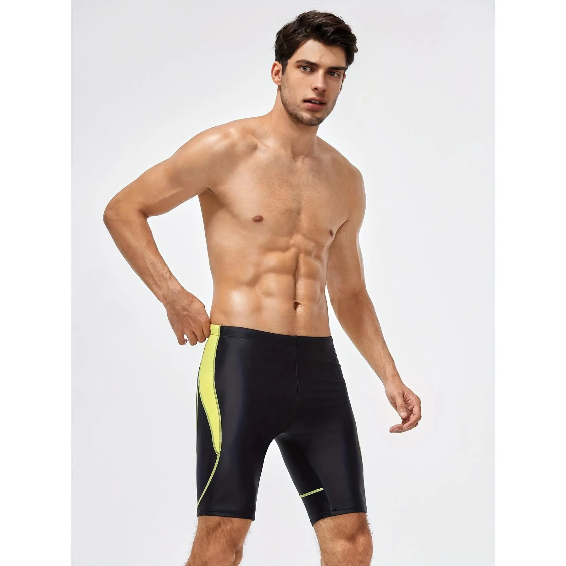 Men's Athletic Jammer Swim Trunks, Colorblock Performance Design with Contrast Trim for Endurance Swimming, Athletic Swim Trunks, Colorblock Swim Trunks