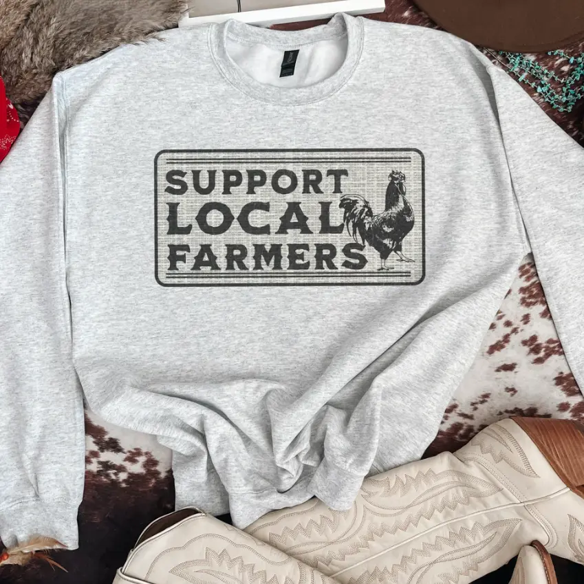 Support Local Farmers sweatshirt, vintage western graphic tees, western outfits women, women's graphic tees clothes, western clothing, cowgirl outfits stuff, country concert outfits, western tops clothes