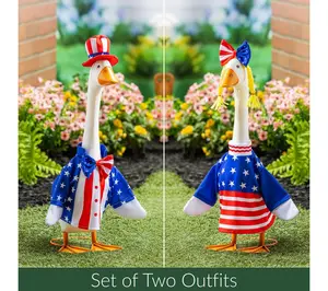QVC Patriotic Outfit Set of 2 Evergreen Giddy the Porch Goose Men's Special Occasion Costume Accessory