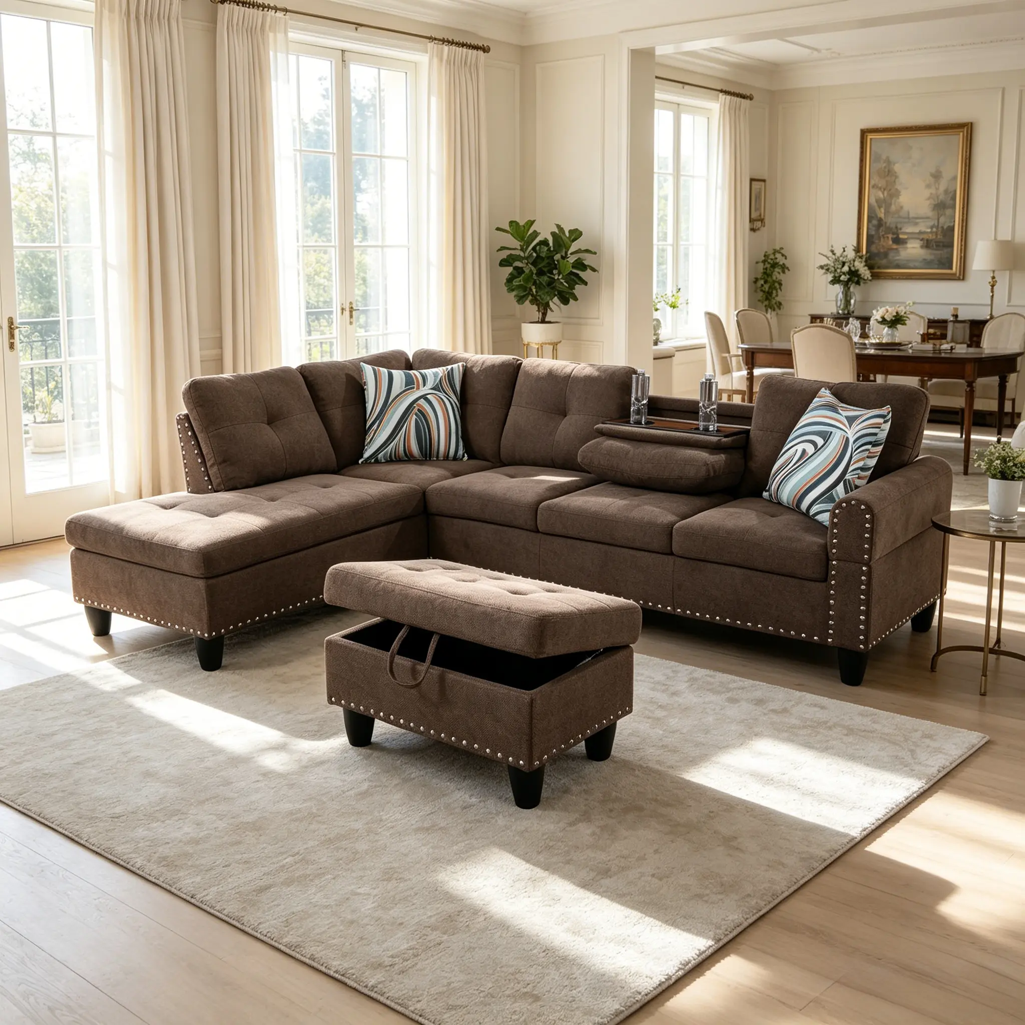 Brown Breathable Fabric 3-Piece Living Room Sofa Set - Skin-Friendly, Pilling-Resistant, Fade-Resistant, High-Density Seat Cushions, Sturdy Frame for Family Comfy Couch Leisure & Watch Party Gatherings