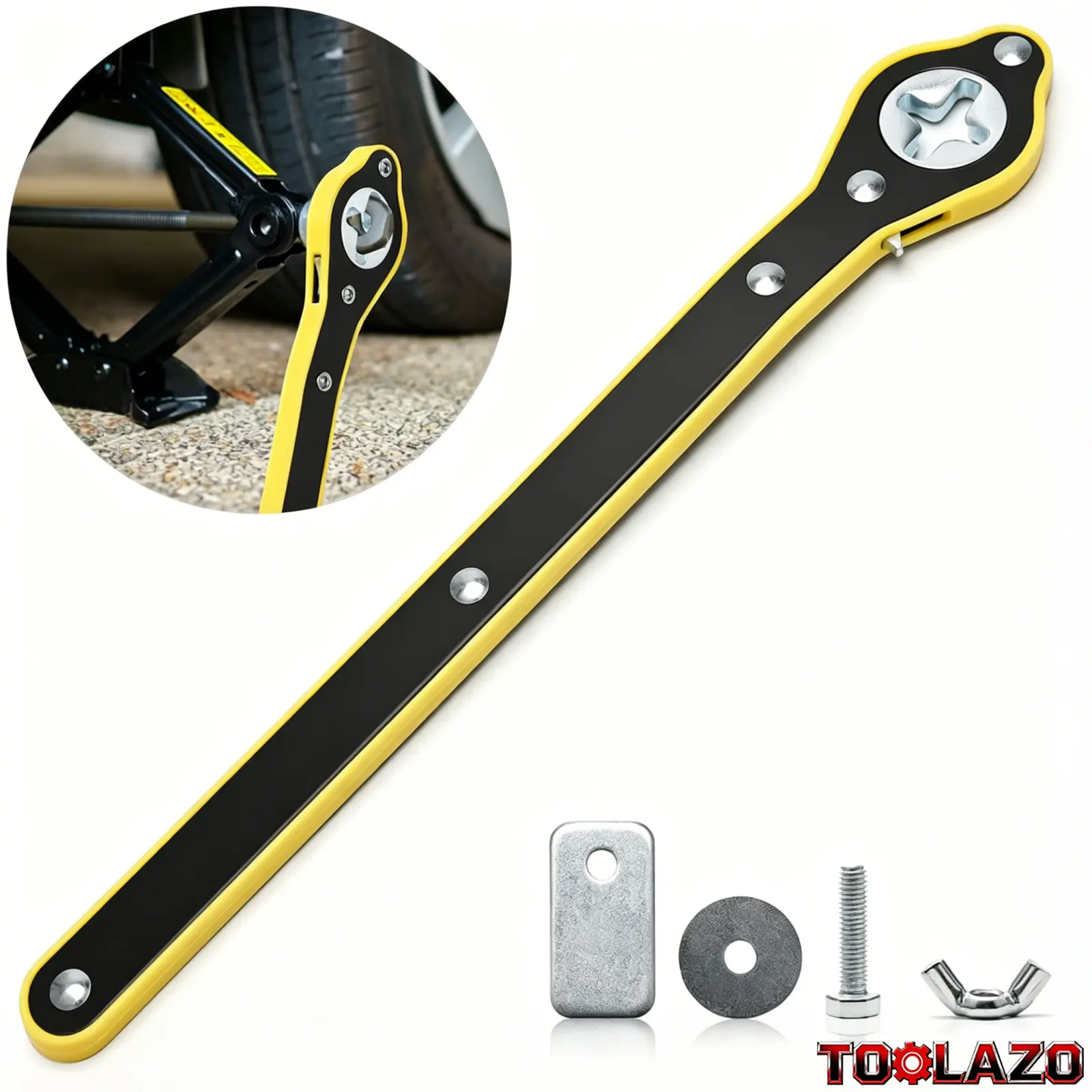 Heavy Duty Ratchet Lug Wrench for Car Tire Change, Long Handle Labor Saving Wheel Nut Removal Tool with Reversible Torque System, Portable Emergency Tire Repair Kit for Roadside Flat Tire and Garage Use Impact Socket Set automotive tool kit universal