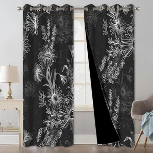 Black and White Floral Blackout Curtains for Bedroom and Living Room, Patterned Black Out Curtains 84 Inch Long with Tiebacks, Room Darkening Soundproof Thermal Insulated Bedroom Curtains 2 Panel Sets