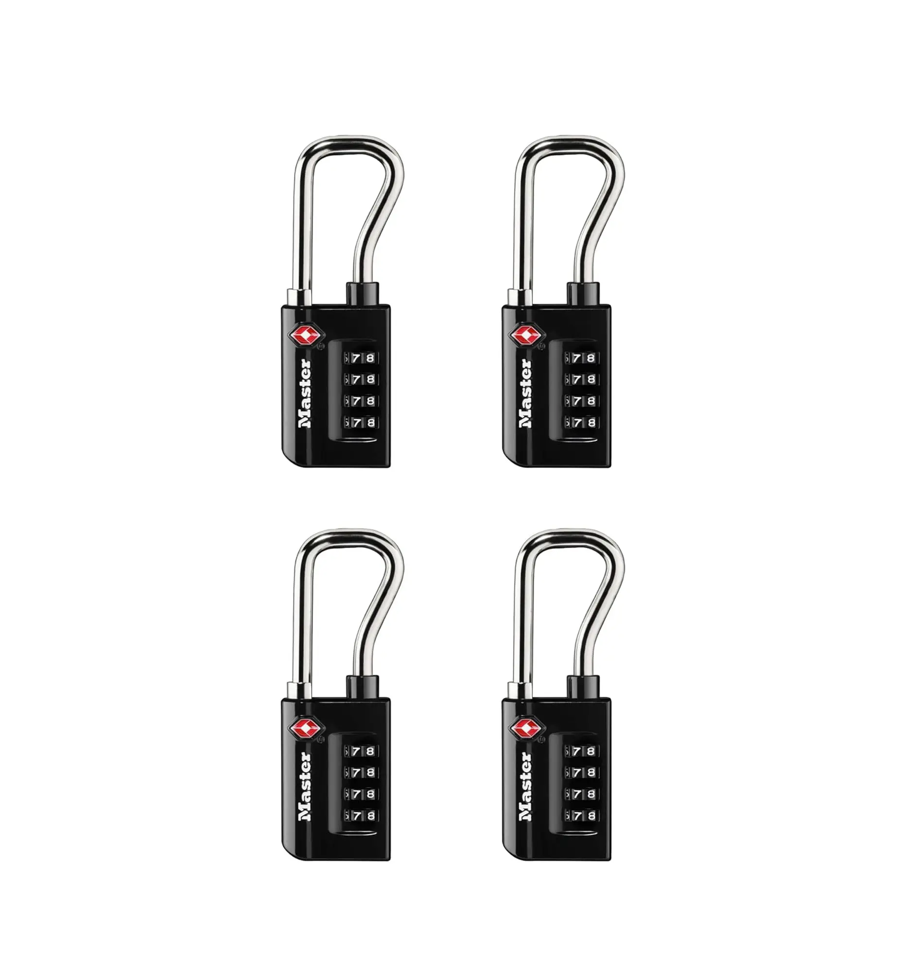 Master Lock Padlock, Set Your Own Combination TSA Accepted Luggage Lock, 1-5/16 in. Wide, Black, 4 pk, 4696EC4