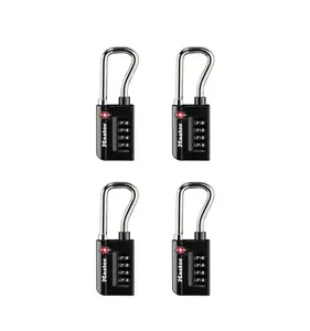 Master Lock Padlock, Set Your Own Combination TSA Accepted Luggage Lock, 1-5/16 in. Wide, Black, 4 pk, 4696EC4