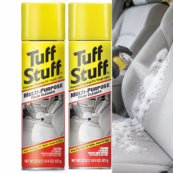 Tuff Stuff 22 oz. Multi-Purpose Foam Cleaner, One Solution for Auto Interior, Garage Floors, and Household Tile, Effective on Grease, Dirt, and Stains, Reliable Foaming Power for Every Mess, Deep Cleans Car Seats, Carpet Mats, and Home Surfaces