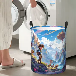 Children's Animated Laundry Basket, Foldable with Handle, Large Capacity Clothing Basket, Suitable for Bedroom and Bathroom Decoration and Accessories, Cartoon Pattern Design, Bathroom Storage and Organization, Room Decoration, Street Vendor Supply