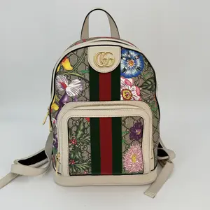 Pre-owned GUCCI leather Backpacks GG Supreme Flora Canvas WEB Gold Plated Ophidia Backpack