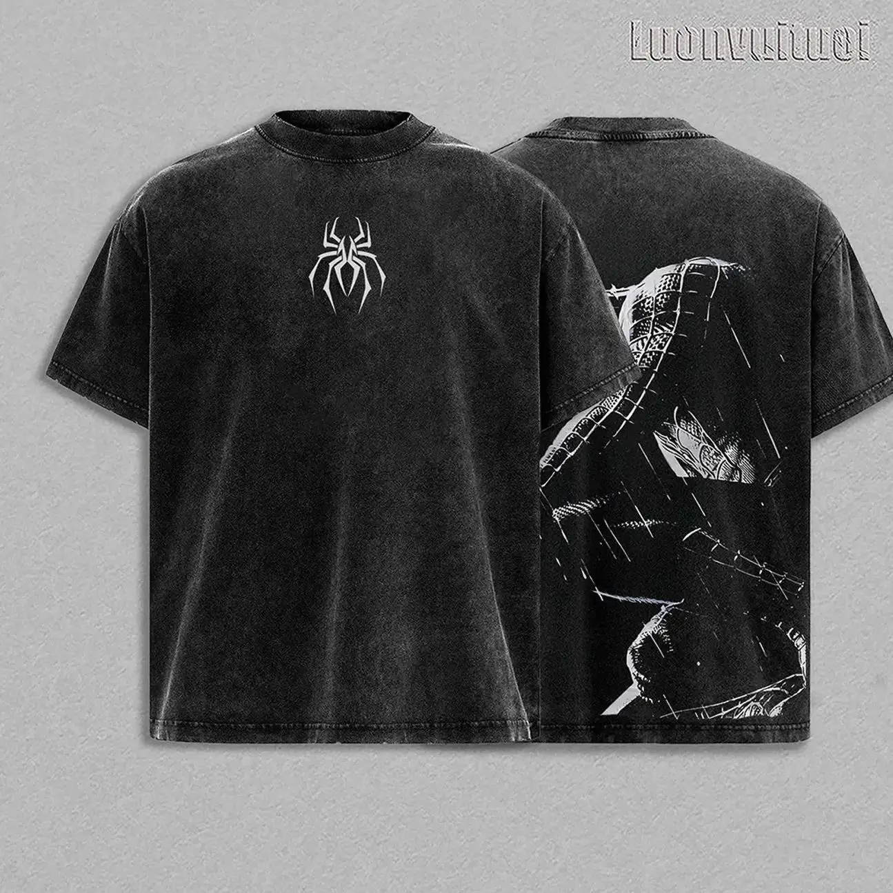 Dark Man Vintage Washed Graphic T-Shirt, Oversized Heavyweight Cotton Spyder Tee, Double Sided Retro Streetwear Shirt, Y2K Grunge Web Slinger Aesthetic, Premium Unisex Graphic Apparel, Collector Fan Gift Merch ZL9