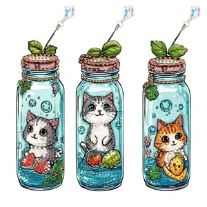 3-piece set of diamond painting bookmarks, DIY cute cat bookmarks, home office, school classroom, crystal pendant bookmarks, 5D diamond paintings, suitable for beginners, handmade gifts for Christmas and festivals, Book Accessories