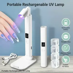 Rechargeable Handheld UV Nail Lamp with Magnetic Stand, Battery, 1 Box Portable Mini LED Nail Lamp for Home Nail Art & Nail Salon Phototherapy