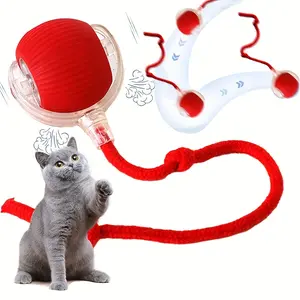 [Electric Cat Toy Ball] 1 MIAOQUANJI Electric Cat Toy Ball |   USB-Rechargeable Self-Moving Rolling Robot Mouse with Tail Rope - Interactive Hunting Game for Kittens & Cats, Indoor Exercise for Breeds/Sizes
