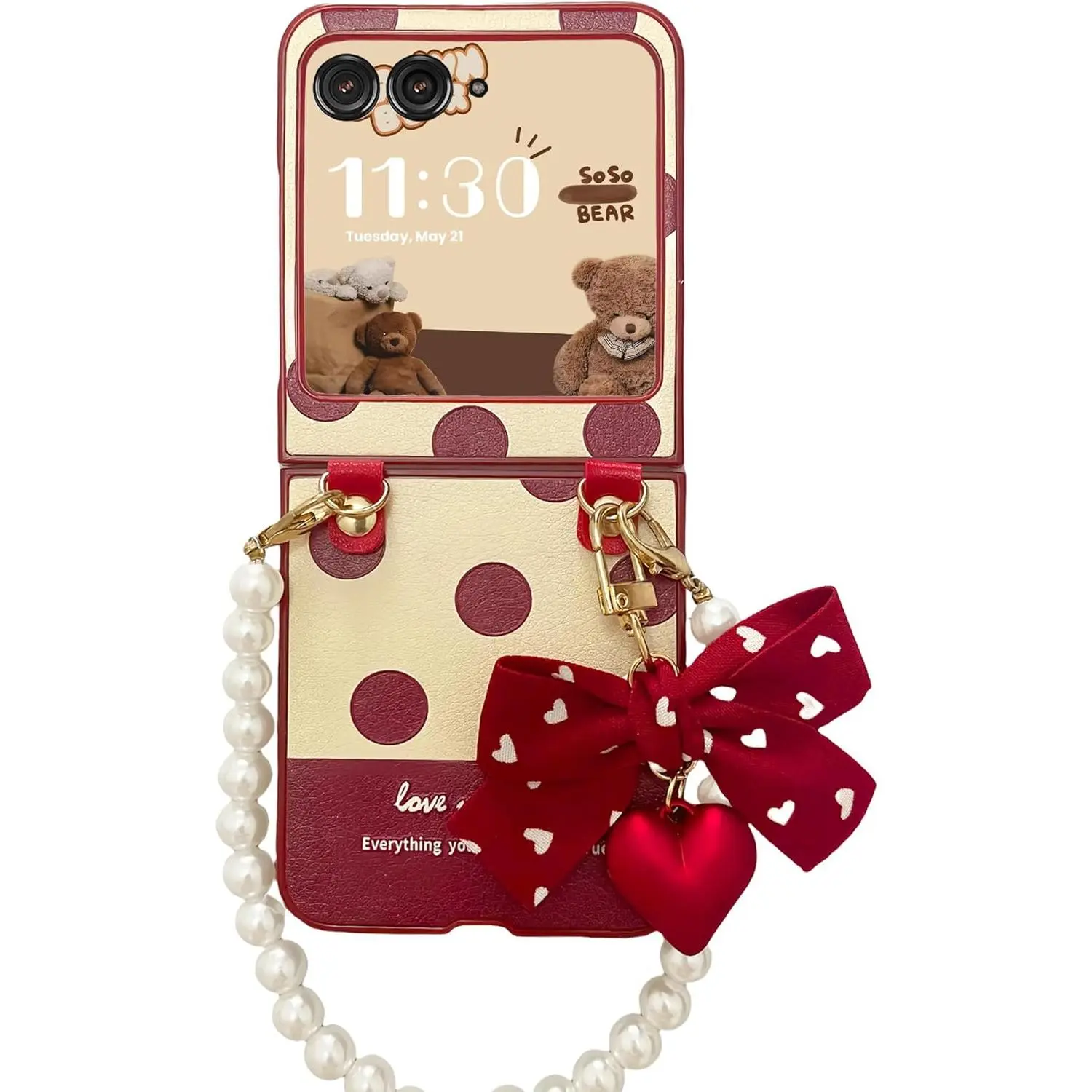 Motorola Razr 2024/2025/2026 Shockproof Slim Phone Case with Chain, Cute Stylish Design, Red