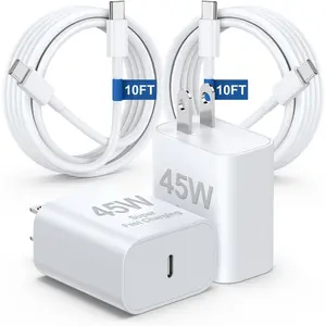 45W PD 3.0 Supper Fast Charger for iPhone 16/15 Pro Max Charger Fast Charging,2Pack USB C Charger Block with 10FT USB C Cable for MacBook Pro/air iPhone 16 Plus/15 Plus(20v/2.25a,15v/3a,12v,2a)