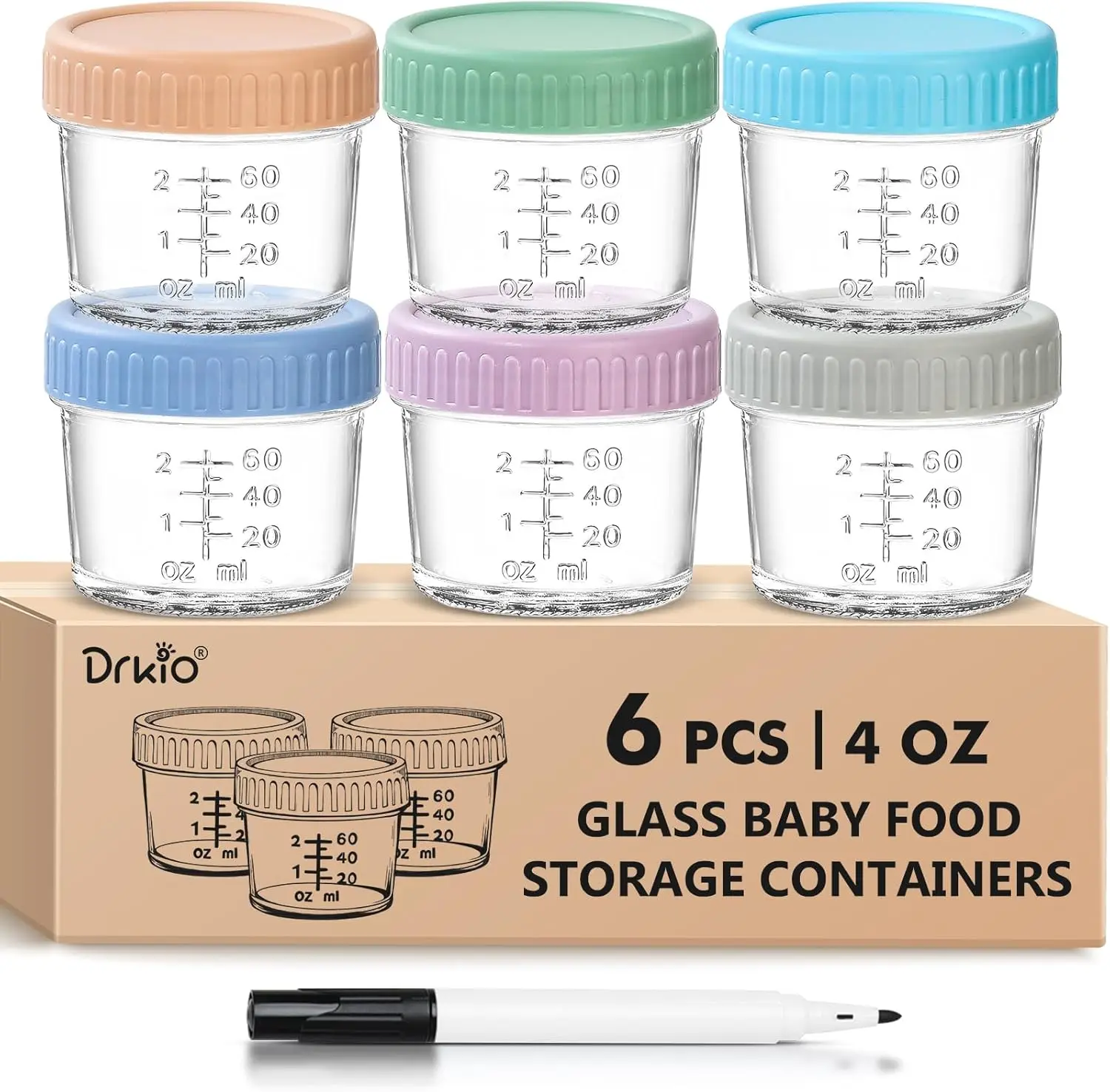 "6-Pack Glass Baby Food Containers – 4 oz, Leak-Proof, BPA-Free (Dishwasher, Freezer & Microwave Safe)"