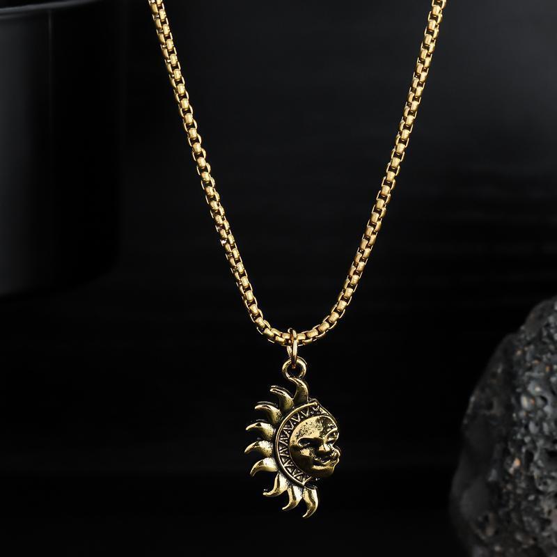 Sun and Moon Asymmetrical Couple Necklace Niche Design High-End Versatile Simple Retro Men and Women Jewelry Limited Time Offer