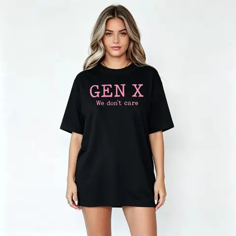 Cotton Gen X Generation We Do Not Care Text Saying T-Shirt, Graphic T Shirts -  Printed Short Sleeve T-Shirt Top Black Casual