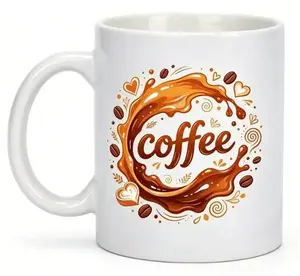 Let It Somewhere Else Ceramic Coffee Mug，15oz White Coffee Cup with Coffee Bean & Heart Design, Microwave & Dishwasher Safe, Perfect for Coffee Lovers, Office & Home Use, Great Gift