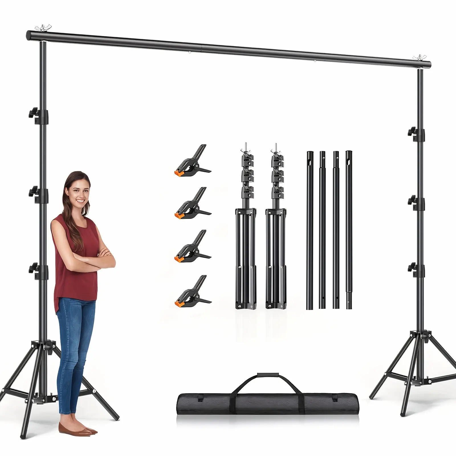 10X10 Ft/8.5X10 FT Heavy Duty Backdrop Stand Kit: Complete with 2 Adjustable Support Stands, 4 Crossbars, 4 Clamps. Ideal for Photography And Video Studios And Party Decor Needs