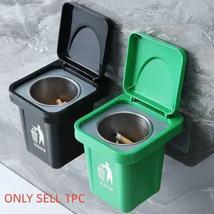 1Pc Metal Wall-Mounted Ashtray with Lid, No-Drill Hanging Trash Can, Trash Bin, Creative Home & Bathroom Decor, Ideal for Living Room, Bedroom, Office, Kitchen & Holiday Gift