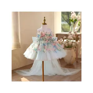 Girls' Sleeveless Princess Performance Dress with Multi-Tier Cake Round Neck Mid-Length Formal Gown for Recitals Ballet Wedding Nutcracker Special Occasions Solid Color