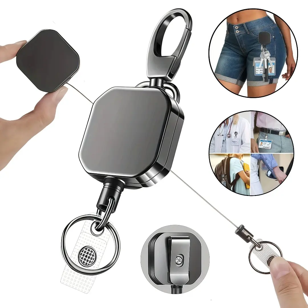 1pc sturdy and practical zinc alloy retractable Keychain Badge Reel, Multifunctional Keychain, equipped with an ID reel and steel cable, includes a washable keyring, Keyrings For Keys