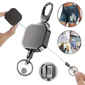 1pc sturdy and practical zinc alloy retractable keychain, equipped with an ID reel and steel cable. Includes a washable keyring and 1 black retractable keychain with an ID reel.