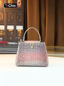 2025 autumn and winter new crocodile pattern bag women's laser gradual change of color fabric commuter handbag versatile small square bag messenger bag, Elegant square handbags, Colorblock Patchwork Handbag
