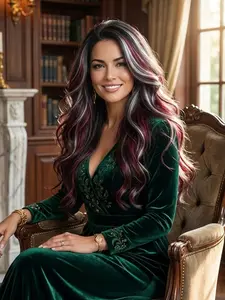 24 Inch Wavy Synthetic Lace Front Wig for Women Black with Red Silver Highlights Skunk Stripe High Density Heat Resistant Fiber Glueless Balayage Wig Easy Install Natural Hairline Body Wave Hair, Heat Resistant Wigs, Lace Frontal Wigs