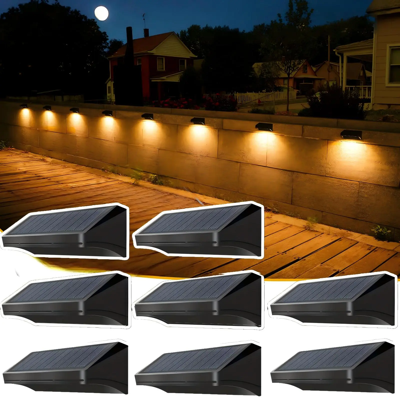 8-Pack Solar Deck Lights, ABS Plastic IP44 Weather Resistant Outdoor Wall Lights, 9-Colors, 11 Modes, LED Focus Lens for Accent Lighting, Pathway Decor