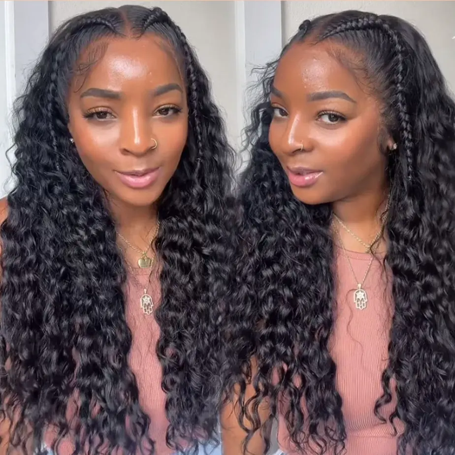Alipearl Hair 13x6 Lace Frontal Wig Pre Braided Loose Deep Wave Wig With Braids Human Hair Pre Cut Lace Pre Braids Pre Curled Wig For Women