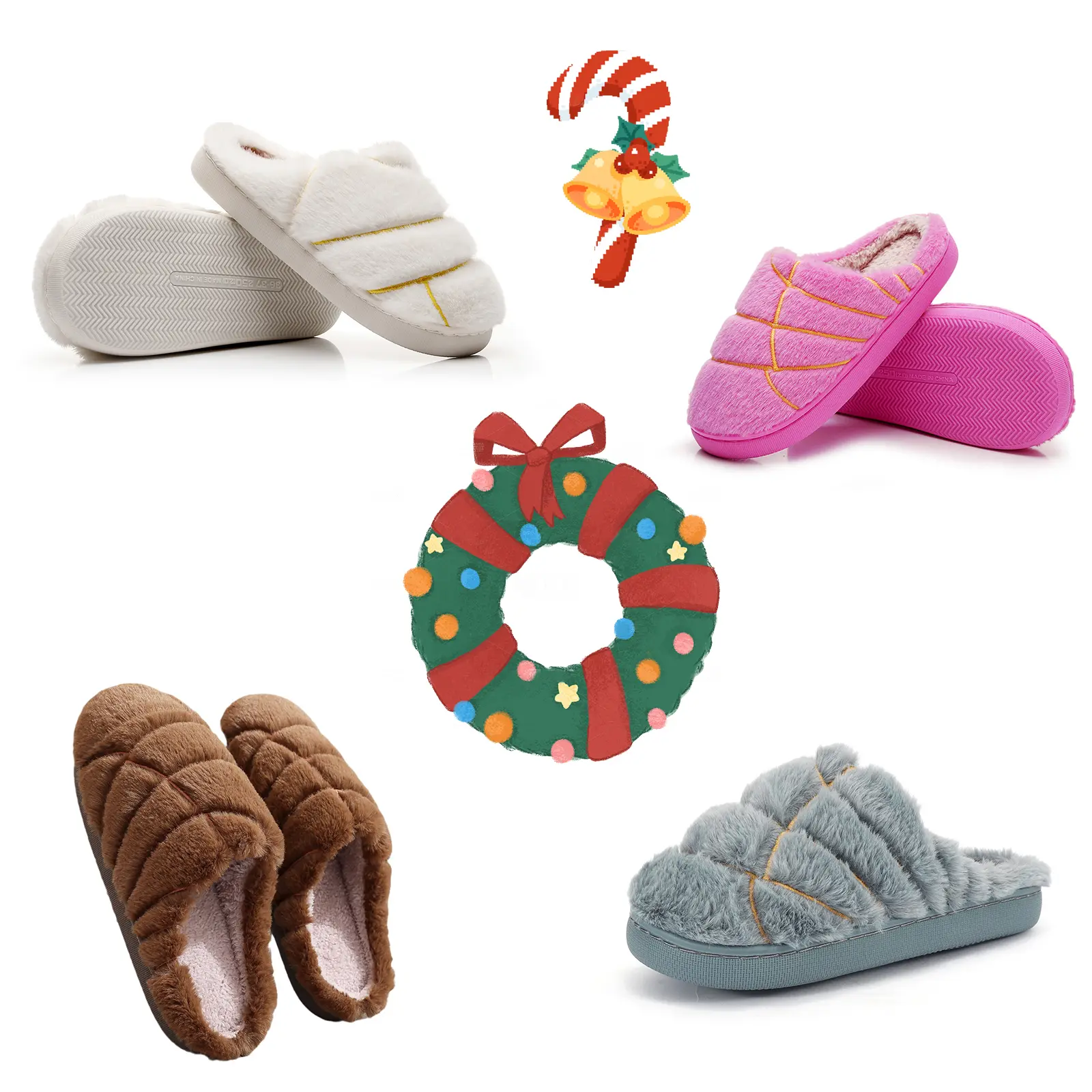 Women's Bread Shape House Slippers, Non Slip Winter Warm Mules for Indoor Daily Wear
