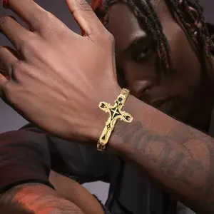 Cross Religious Men's Bracelet Retro Thick Stainless Steel Bracelet Suitable for Daily Wearing and Gift Giving