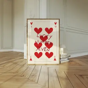 Lucky Number Print, Playing Card Poster, Trendy Retro Art, Bar Decor, Kitchen Print Gift, Kitchen Aesthetic Decor, Modern Home Gallery Wall