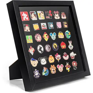 Enamel Pin Display Frame 11x11 Shadow Box for Wall and Tabletop Display Pin Collection Display Pin Holder Black