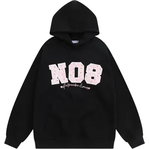 Women's Flower embroidery number print Graphic Hoodie - Long Sleeve Pullover Regular Fit | Soft & Breathable Fabric, Durable Print, Everyday Comfort, Machine Washable, Y2K floral graphic Casual streetwear