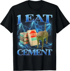 Cotton Gift Tee I Eat Cement Funny Cat Meme Internet Memes Funny Memes Gen-Z Men T-Shirt casual cotton streetwear Fabric Menswear for all