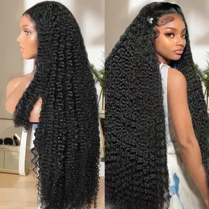 Bling Hair 13x6 Deep Wave Lace Frontal Human Hair Wigs Brazilian 13x4 Transparent Lace Front Wig For Black Women Bleached Knots Lace Wig Natural Color Pre Plucked