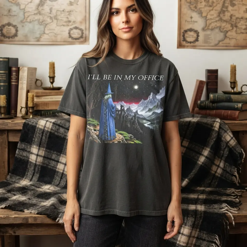 Women's Unisex "I'll Be In My Office" Graphic T-Shirt - Vintage Fantasy Wizard Meme Top - Funny Renaissance Faire Tee