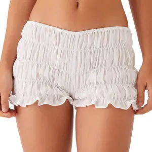 Womens Low Rise Shorts Ruched Ruffle Frill Hem Boyshorts Pleated Tiered Smocked Ruffles Shorts Pj Bottoms Casual Summer Lounge Short Pants Sexy Micro Shorts Slim Fit fitted preppy