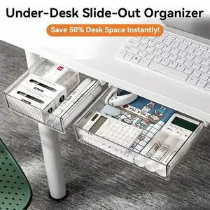 Office Desk Drawer Storage, Transparent Drawer Organizer Box, Cosmetic Storage, Suitable for Stationery, Office and Student Desks, Wall-Mounted Design