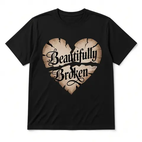Women's Casual Crewneck T-Shirt with "Beautiful Broken" Heart Print, Regular Length, Perfect for Daily Wear, Spring/Summer Fashion, and Back to School Outfits, Ideal for All Seasons, Addicted Top for 2025 Summer Clothes Women Plus Size