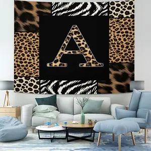 Leopard Print Letter Patchwork Tapestry, Animal Print Wall Hanging Backdrop, Ins Style Photo Booth Background for Bedroom Living Room Dorm Decor