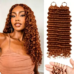Dark Ginger Orange Deep Wave Feather Crochet Human Hair Tight Curly 33# Reddish Brown Pre-Separated Knotless Crochet Human Hair Extensions With Loop For Braiding